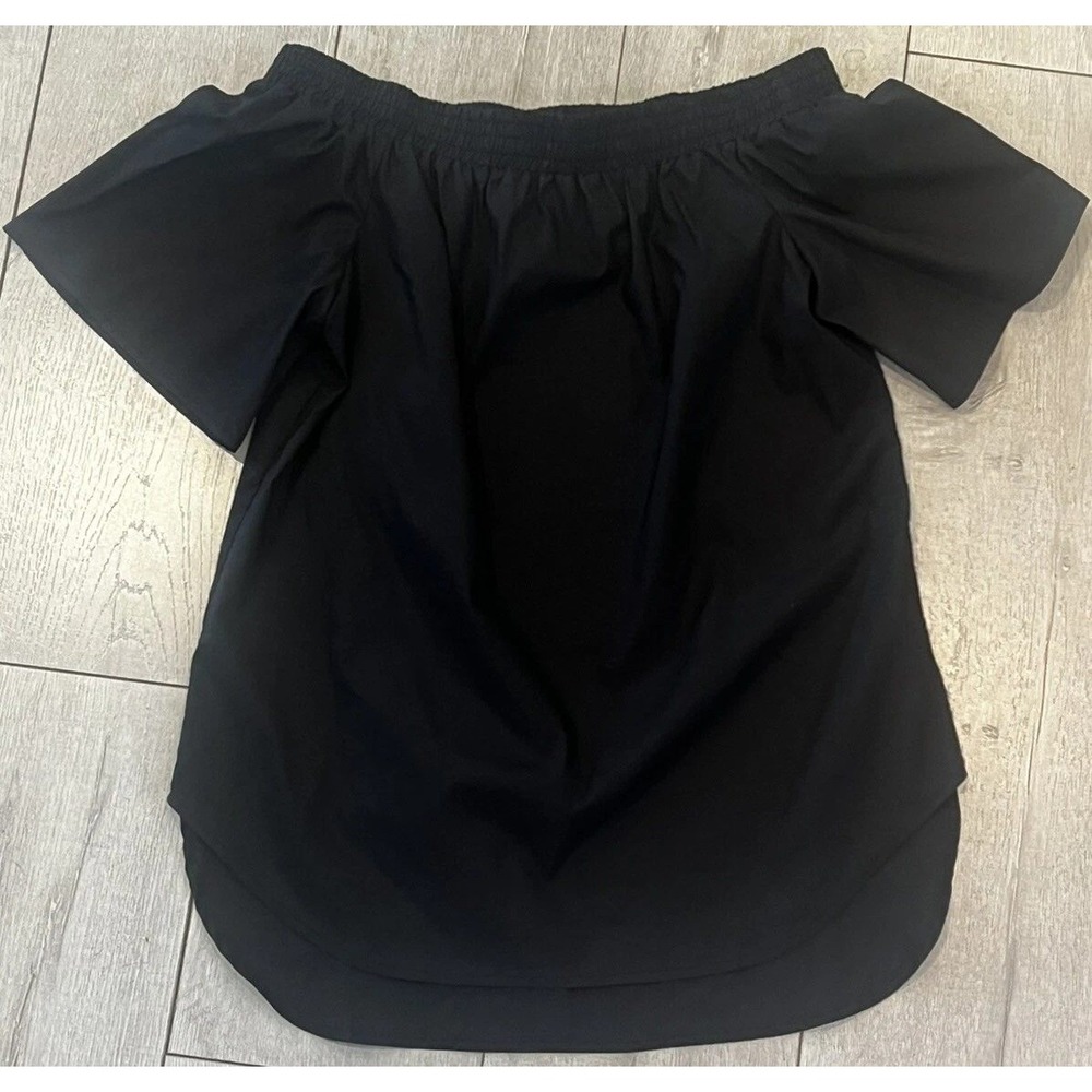 Finley Off The Shoulder‎ Top Womens XS Black Silky Poplin Blouse Minimalist Chic
